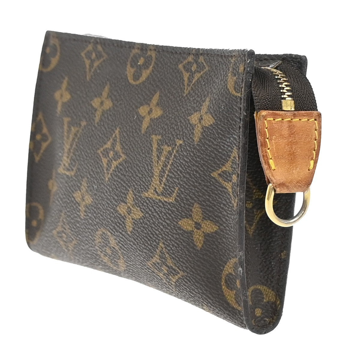 LOUIS VUITTON LV Logo Bucket PM Pouch Bag Monogram Leather Brown Gold 05EG107