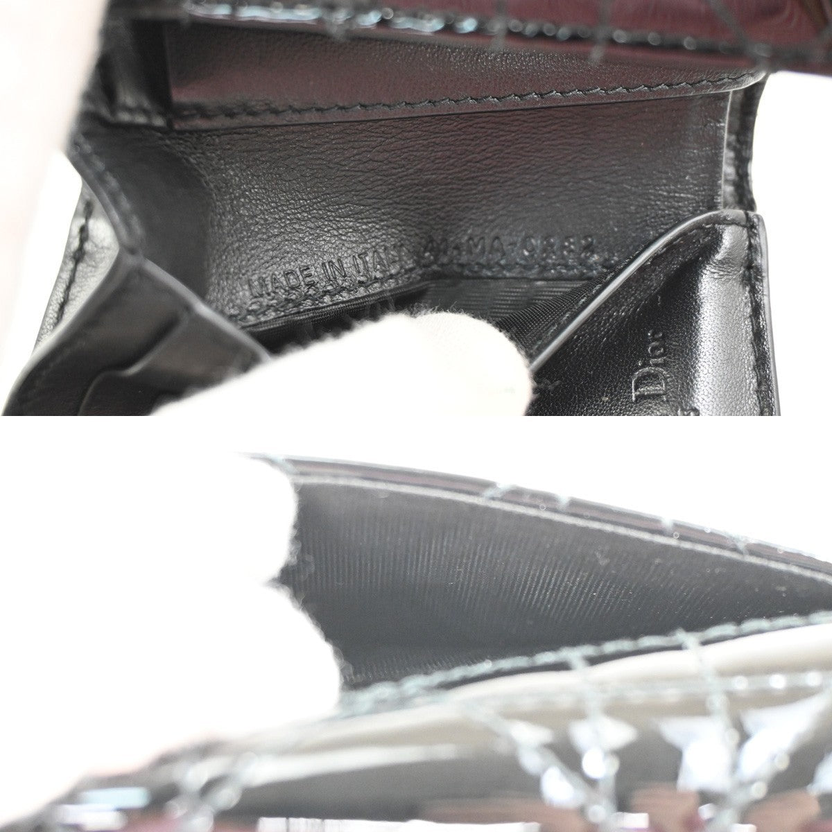 CHRISTIAN DIOR Logo Cannage Trifold Compact Wallet Patent Leather Black 34KC613