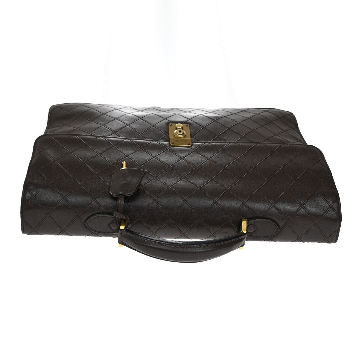 CHANEL Logo Bicolore Business Briefcase Hand Bag Leather Brown GHW VTG 45RL314