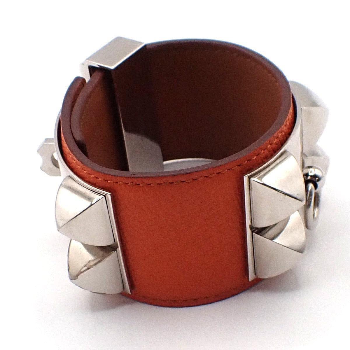 HERMES Collier de Chien Bracelet Size S Square O Epsom Leather Orange 89KP449