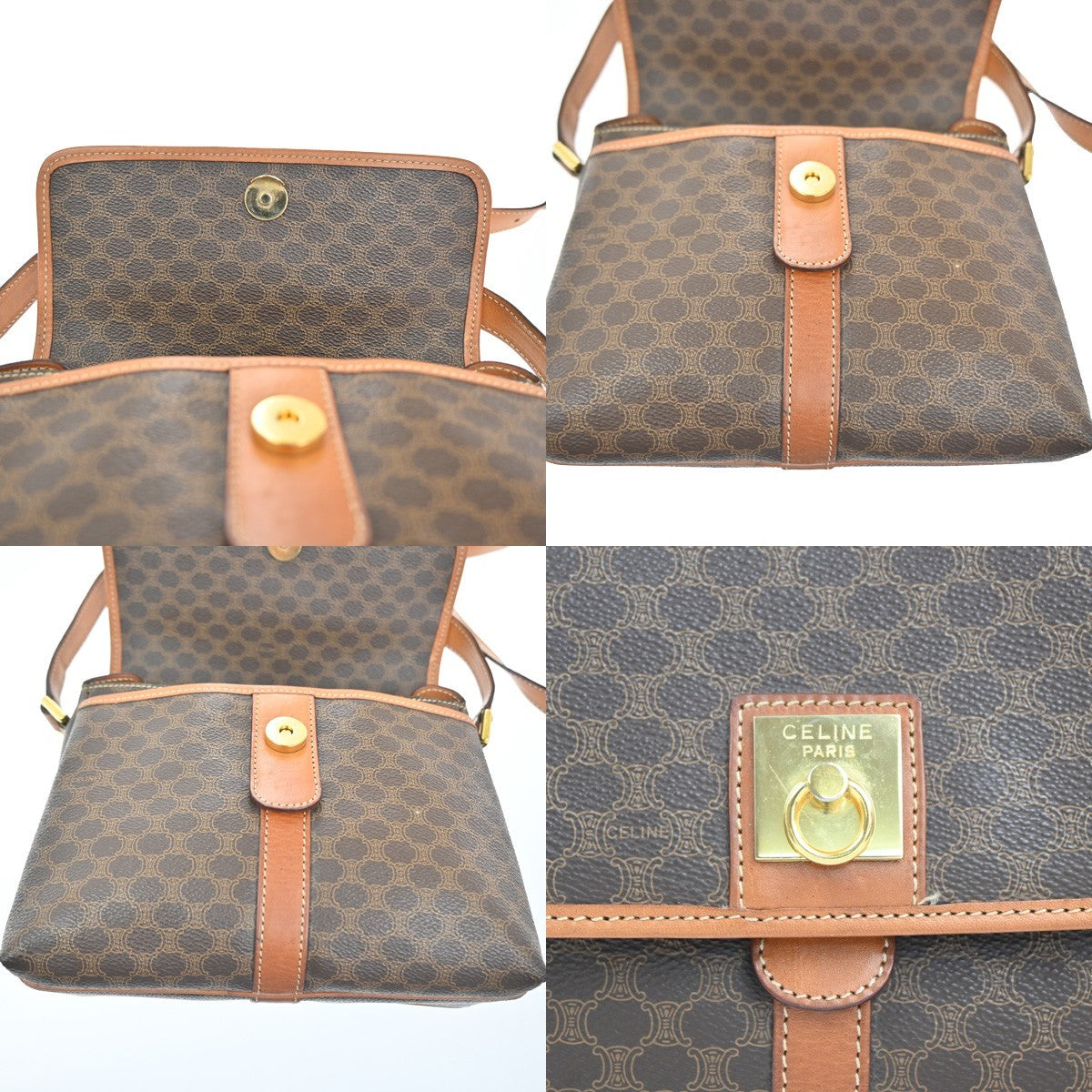 CELINE Logo Macadam Pattern Shoulder Bag PVC Leather Brown GHW Italy 64KC652
