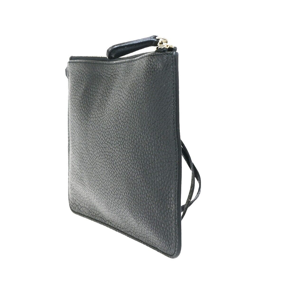 CHRISTIAN DIOR Logo Clutch Hand Bag Leather Black GHW Made In Italy 61KA391