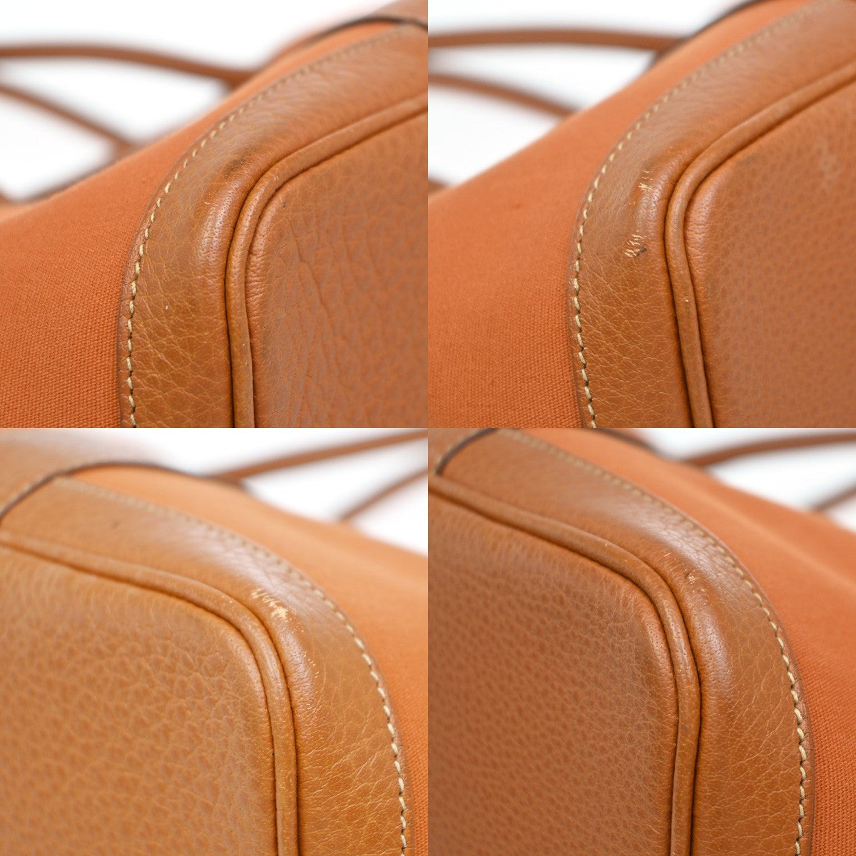 HERMES Garden Party PM Hand Bag Toile Officier Canvas Leather Orange 631RF737