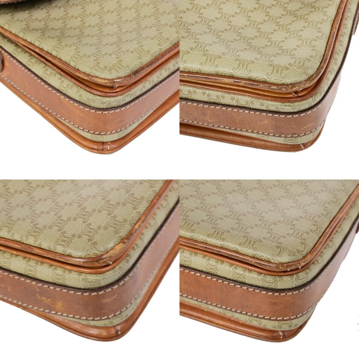 CELINE Logo Macadam Pattern Shoulder Bag PVC Leather Beige Italy 04EB426