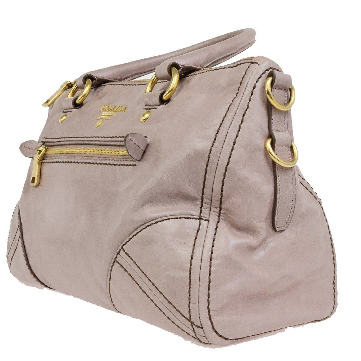 PRADA Logo Vitello Shine Shoulder Hand Bag Leather Pink Mughetto GHW 38YH125
