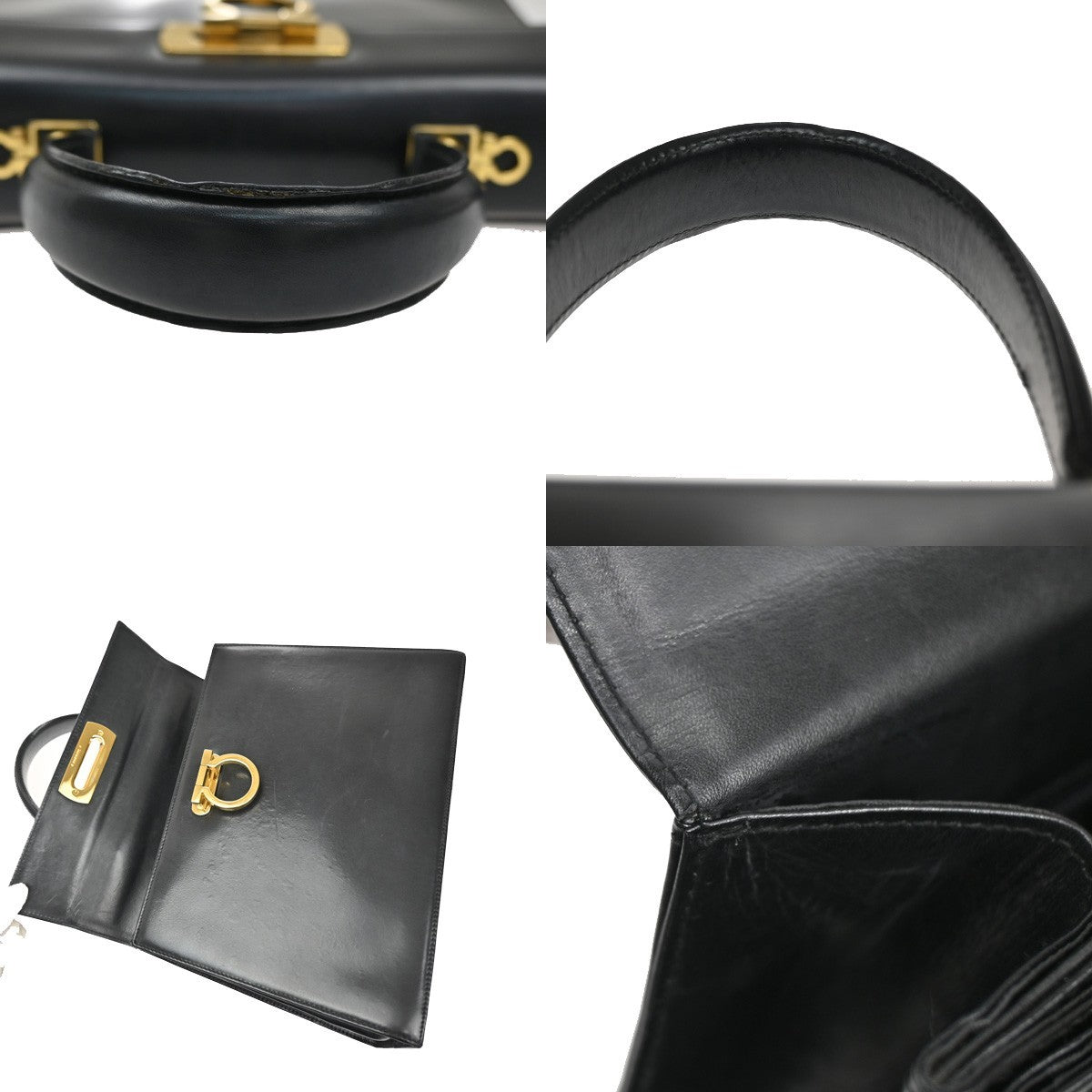 SALVATORE FERRAGAMO Logo Gancini Hand Bag Leather Black GHW Italy 36KA970