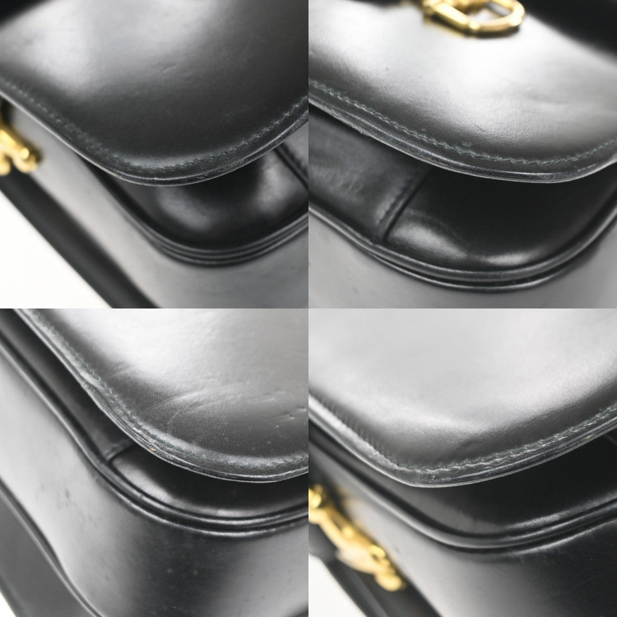 CELINE PARIS Logo Horse Carriage Shoulder Bag Leather Black Gold Italy 38CA739