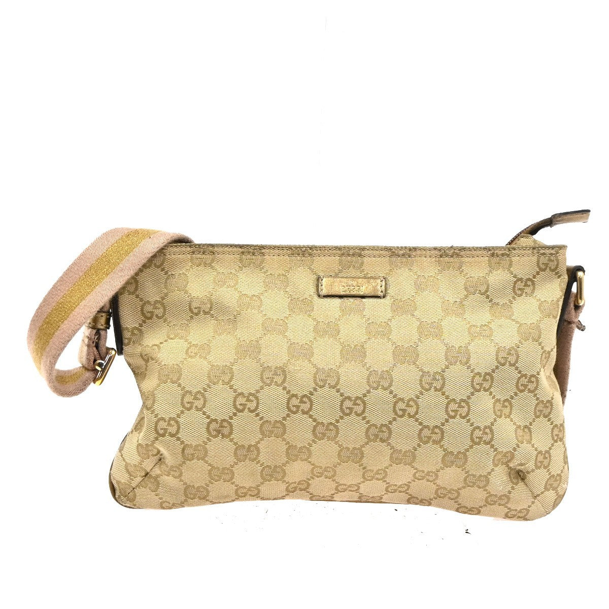 GUCCI Logo GG Pattern Crossbody Shoulder Bag Canvas Leather Beige GHW 67TA694