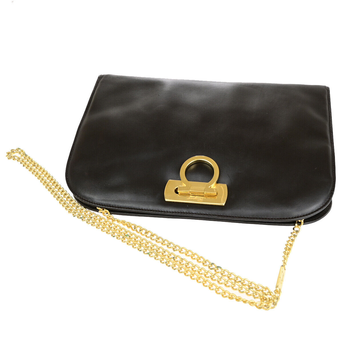 SALVATORE FERRAGAMO Gancini 2Way Chain Shoulder Clutch Bag Leather Brown 69YG017