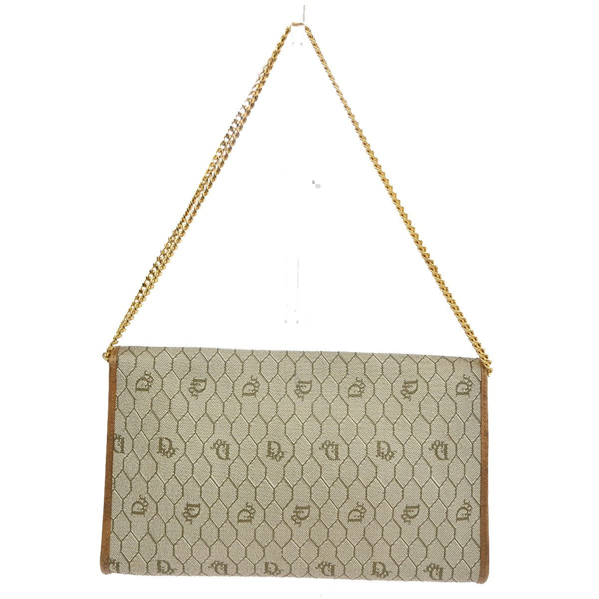 CHRISTIAN DIOR Logo Honey comb Chain Shoulder Bag PVC Leather GHW Beige 65KB707