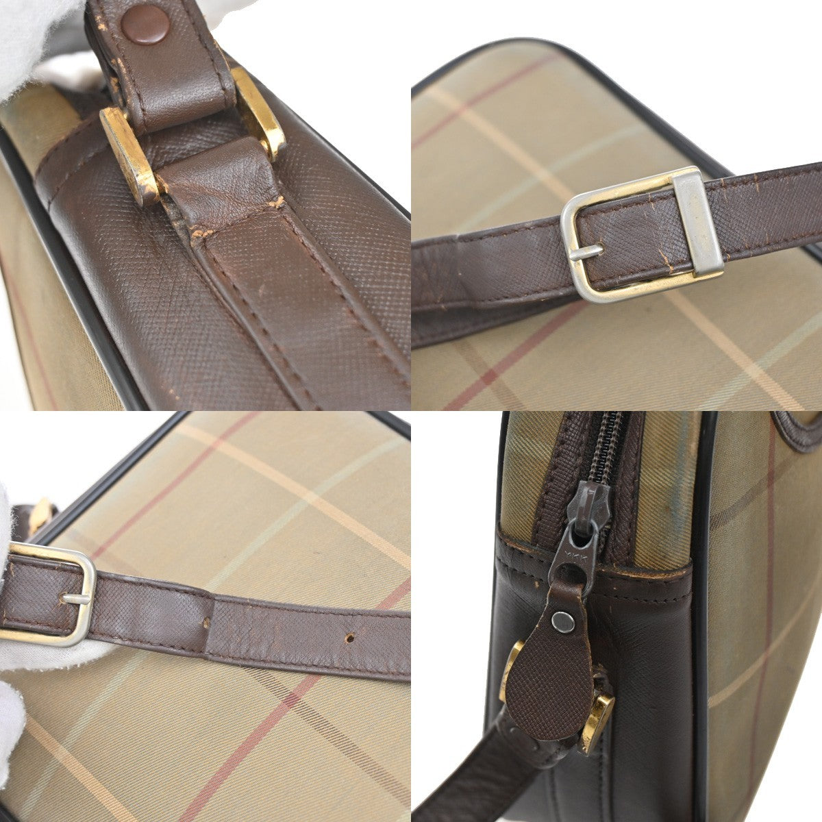 Burberrys Logo Shoulder Bag Check Canvas Leather Brown GHW 05KP098