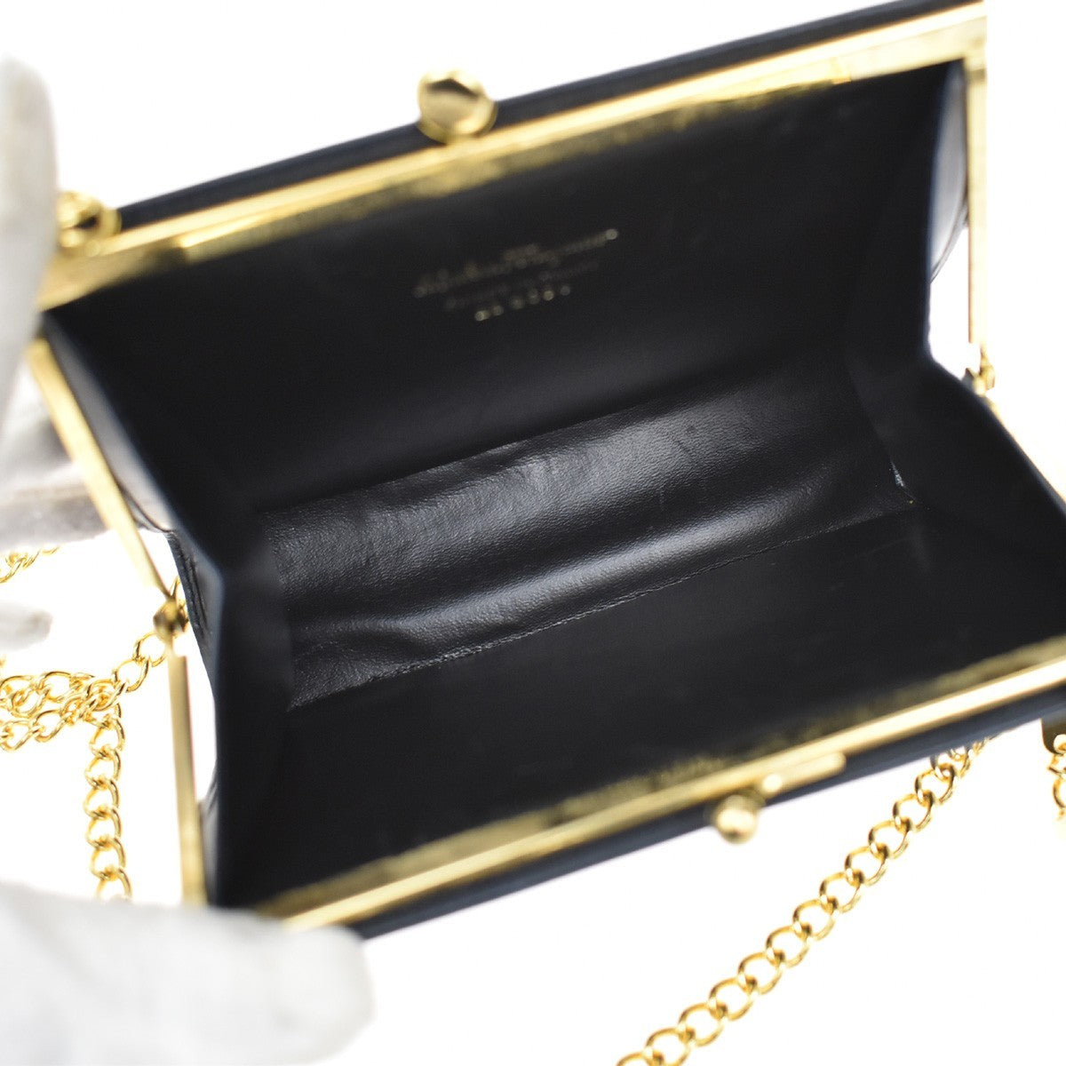SALVATORE FERRAGAMO Vara Mini Chain Shoulder Bag Leather Navy Blue GHW 69KB071
