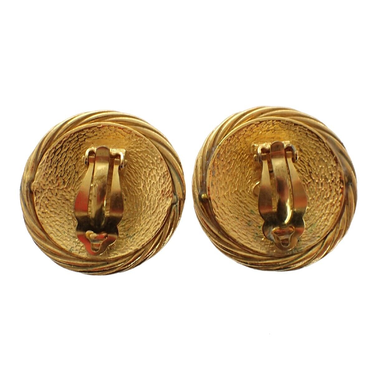 CHANEL CC Logo Round Button Earrings Clip-On 93P GHW Vintage Accessory 86EA349