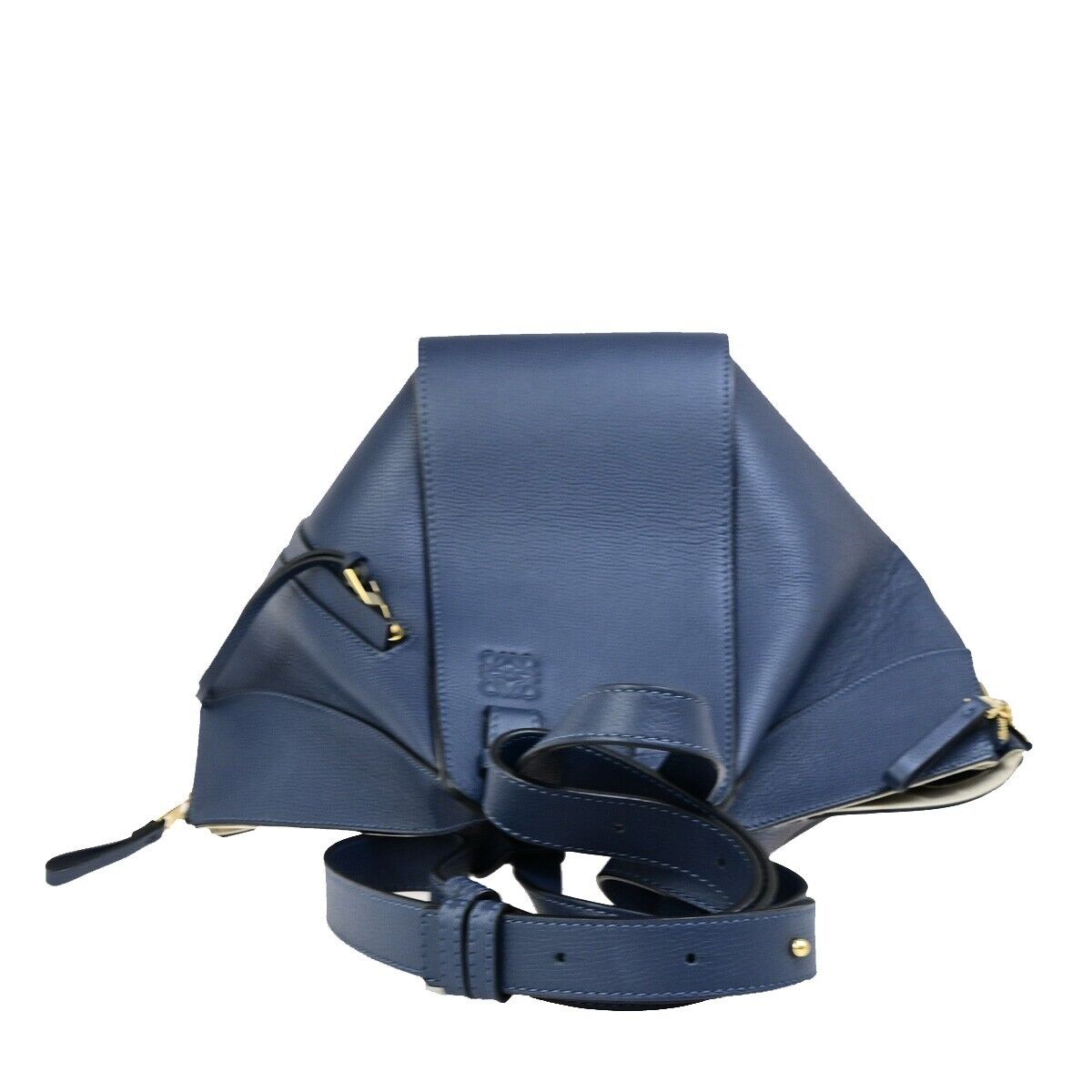 LOEWE Logo Hammock Small 2Way Shoulder Hand Bag Leather Blue Gold 606RK722
