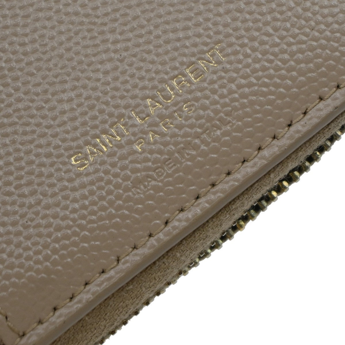 SAINT LAURENT YSL Logo Compact Bifold Wallet Leather Beige GHW Italy 38KB109