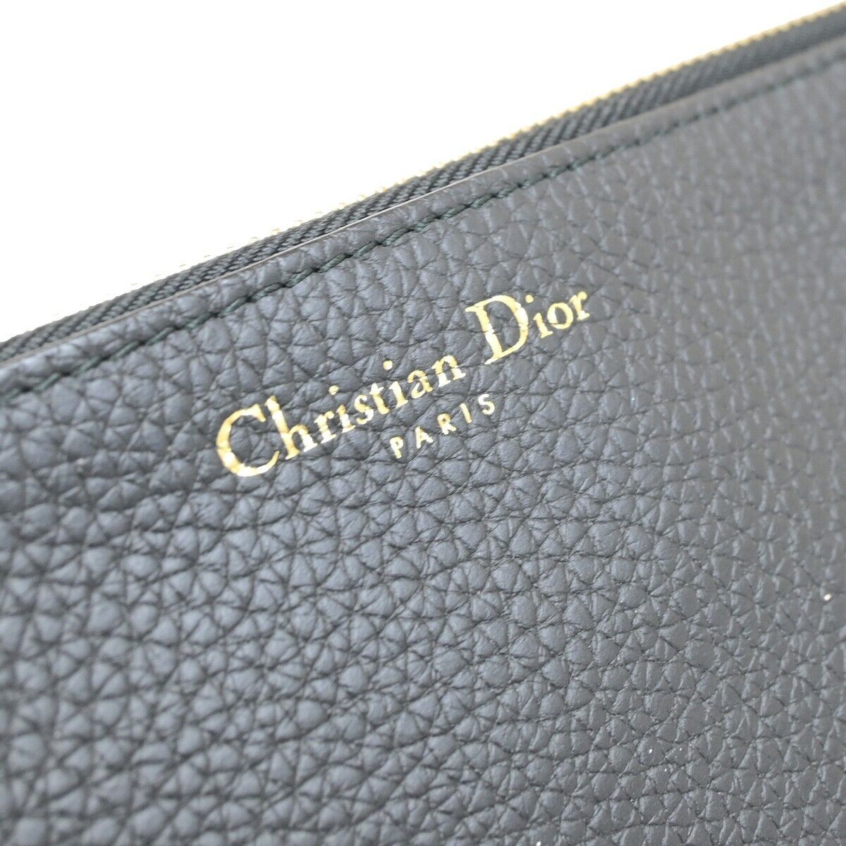 CHRISTIAN DIOR Logo Clutch Hand Bag Leather Black GHW Made In Italy 61KA391