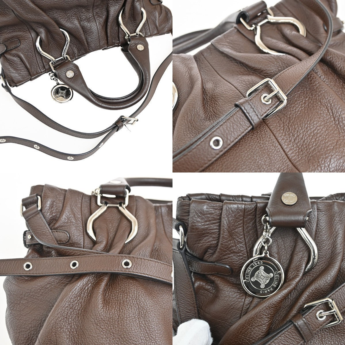CELINE Logo Macadam 2Way Shoulder Hand Tote Bag Leather Brown SHW 76RL500