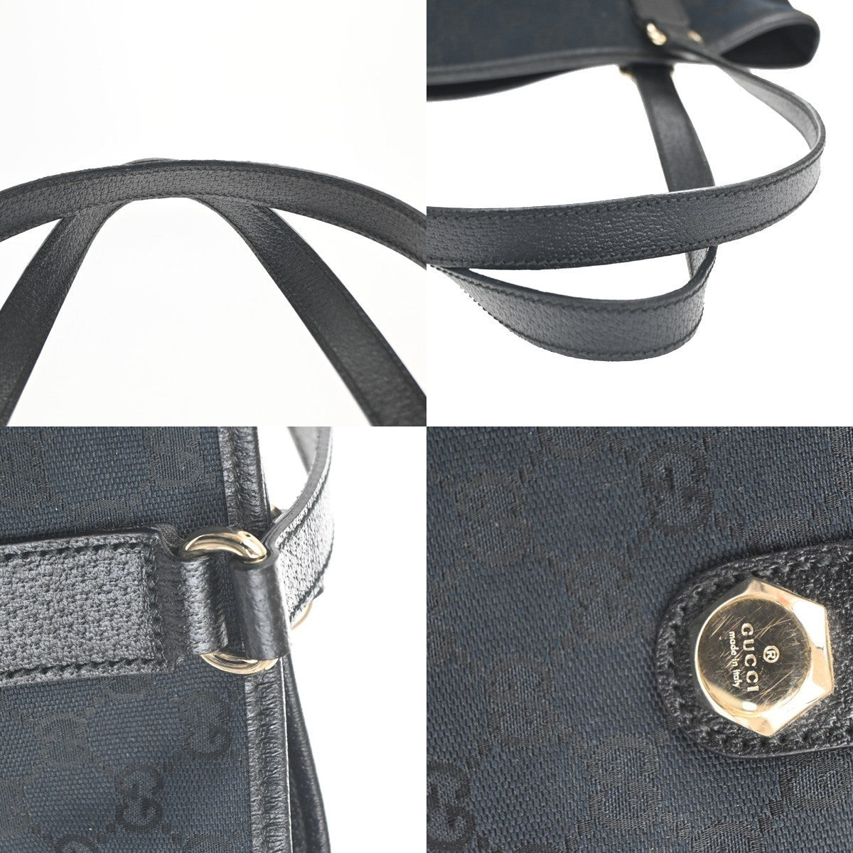 GUCCI Logo GG Pattern Shoulder Bag Canvas Leather Black GHW Italy 73KC453