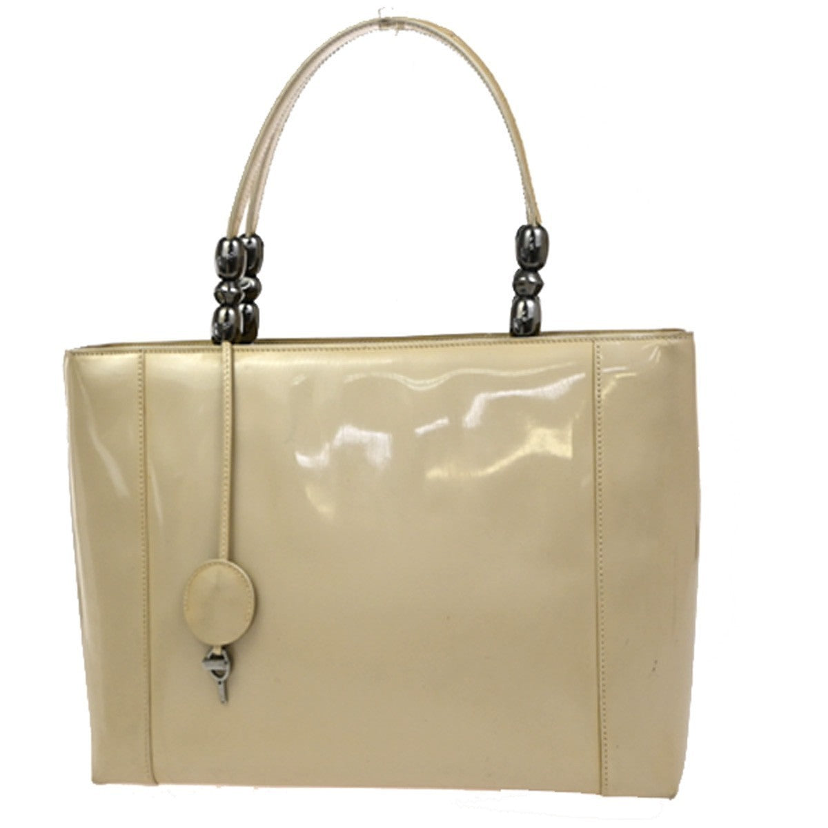 CHRISTIAN DIOR Maris Pearl Hand Bag  Hand Bag Patent Leather Beige SHW 30YH858