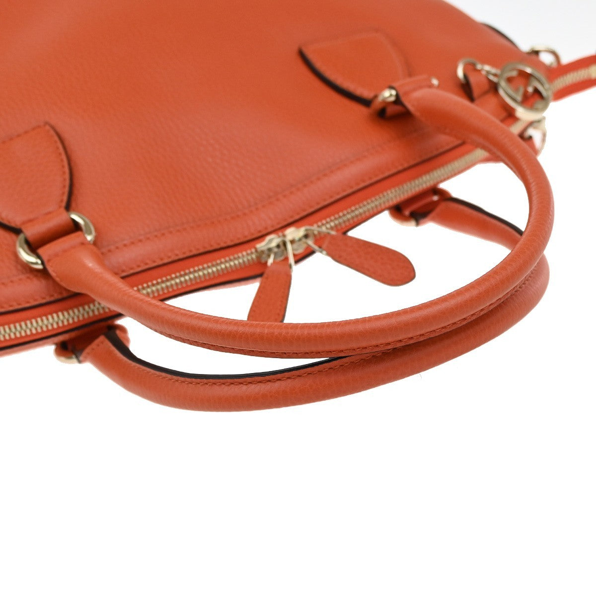 GUCCI Logo Interlocking GG Charm 2Way Shoulder Hand Bag Leather Orange 90KP030