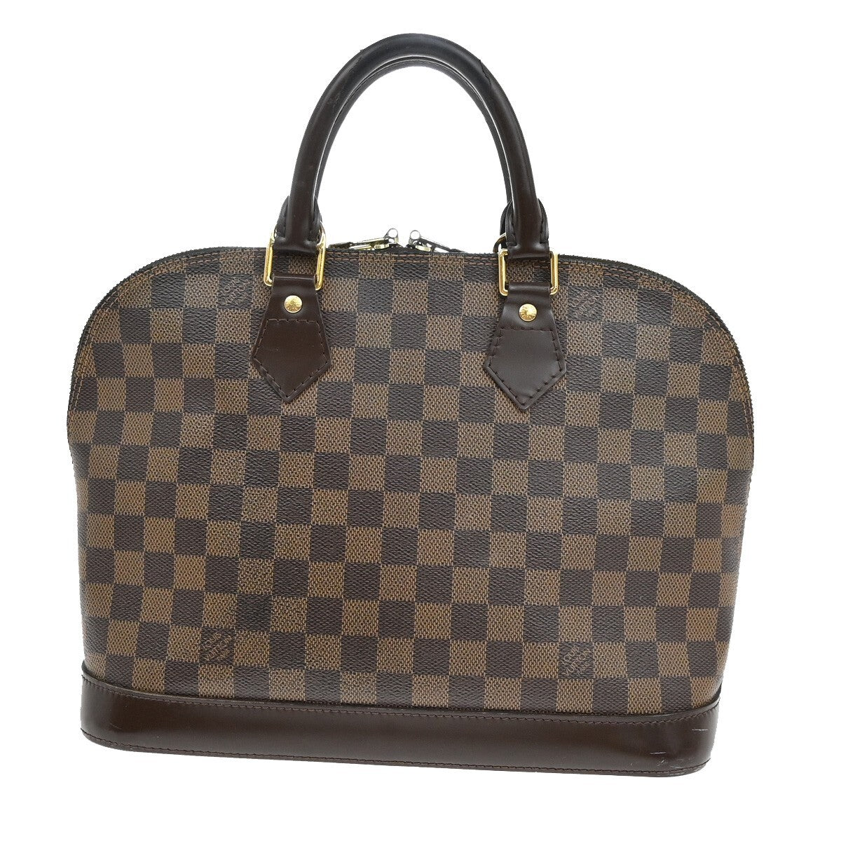 LOUIS VUITTON LV Logo Alma Hand Bag Damier Ebene Leather Brown N51131 70EE445