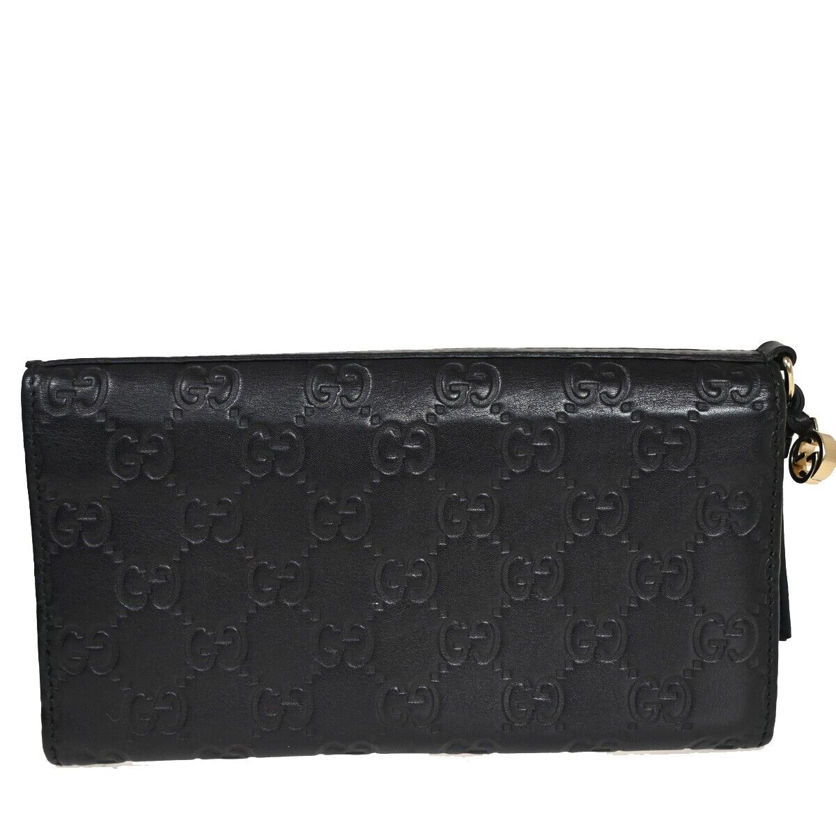 GUCCI Micro Guccissima GG Pattern Long Bifold Wallet Leather Black Gold 32EA632
