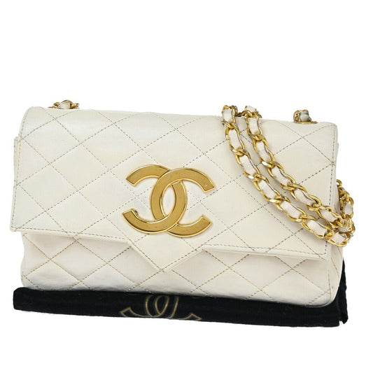 CHANEL CC Logo Matelasse Chain Shoulder Bag Leather White GHW Vintage 650RJ771