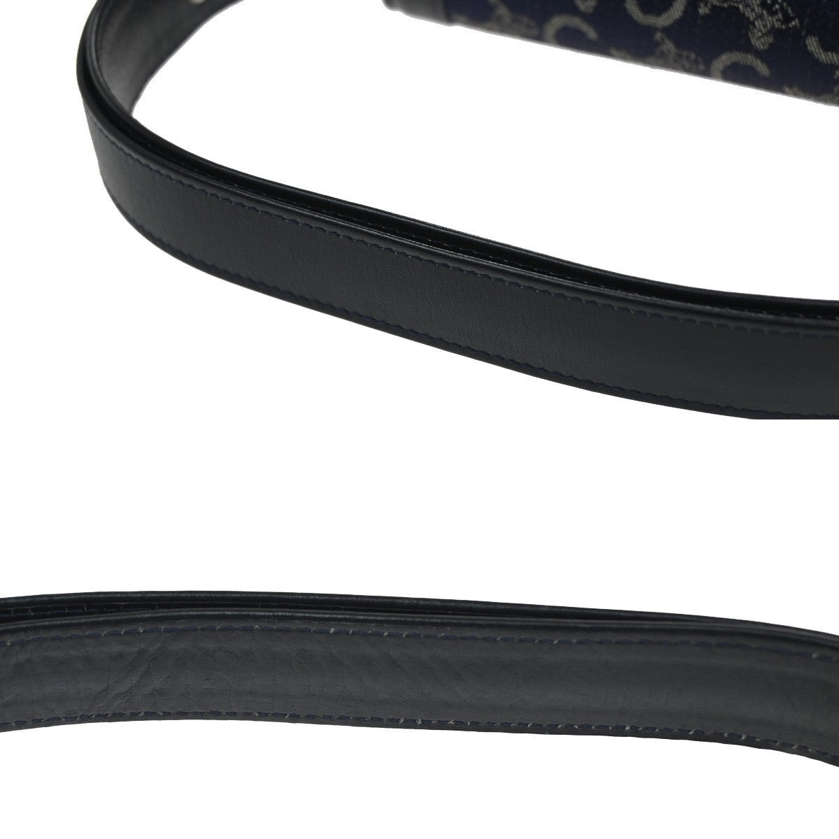 CELINE Logo C Macadam Horse Carriage Shoulder Bag Canvas Leather Navy 31CA386