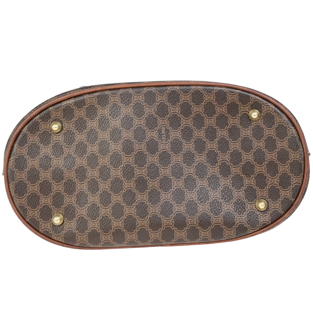 CELINE Logo Macadam Pattern Shoulder Tote Bag PVC Leather Brown GHW 62SJ475