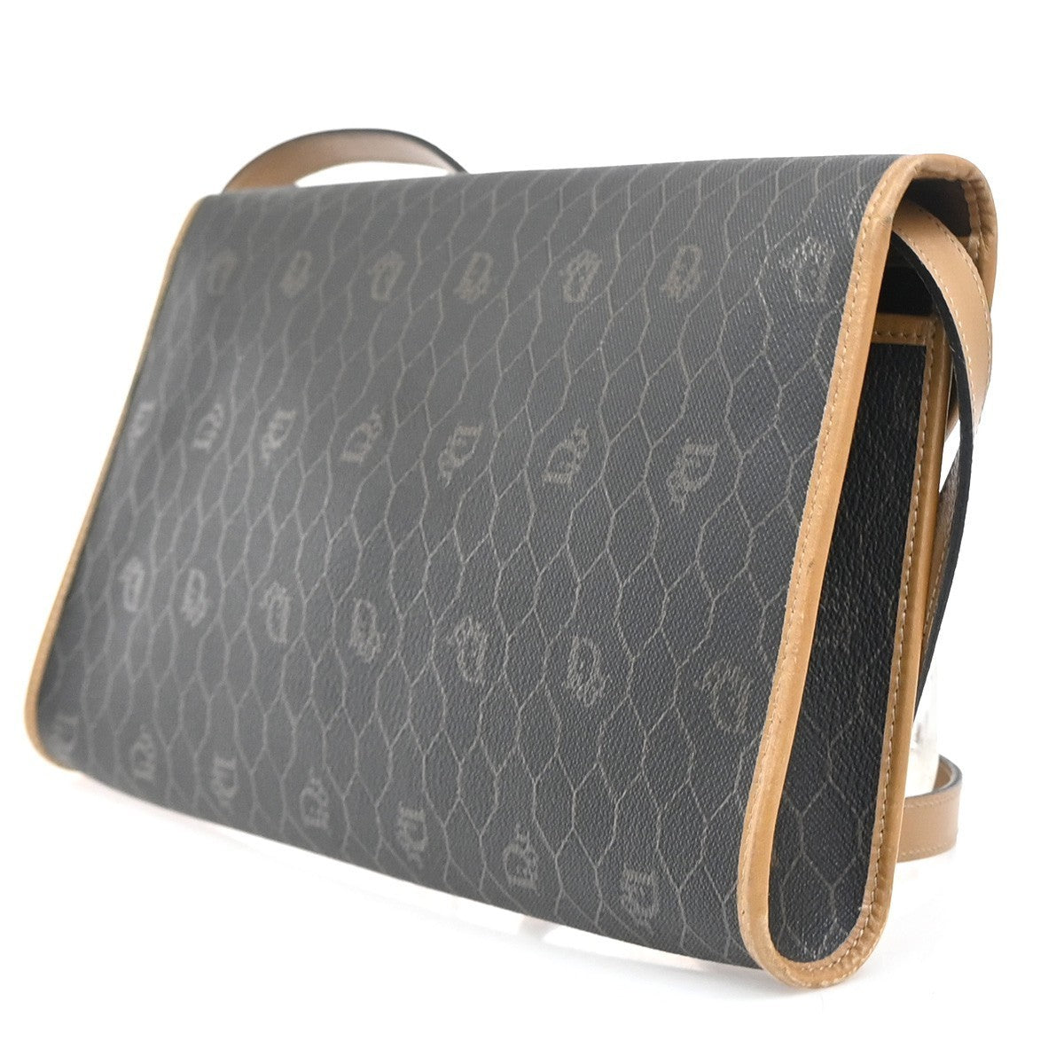 CHRISTIAN DIOR Honeycomb Chain Shoulder Bag PVC Leather Brown Gray GHW 39EG208