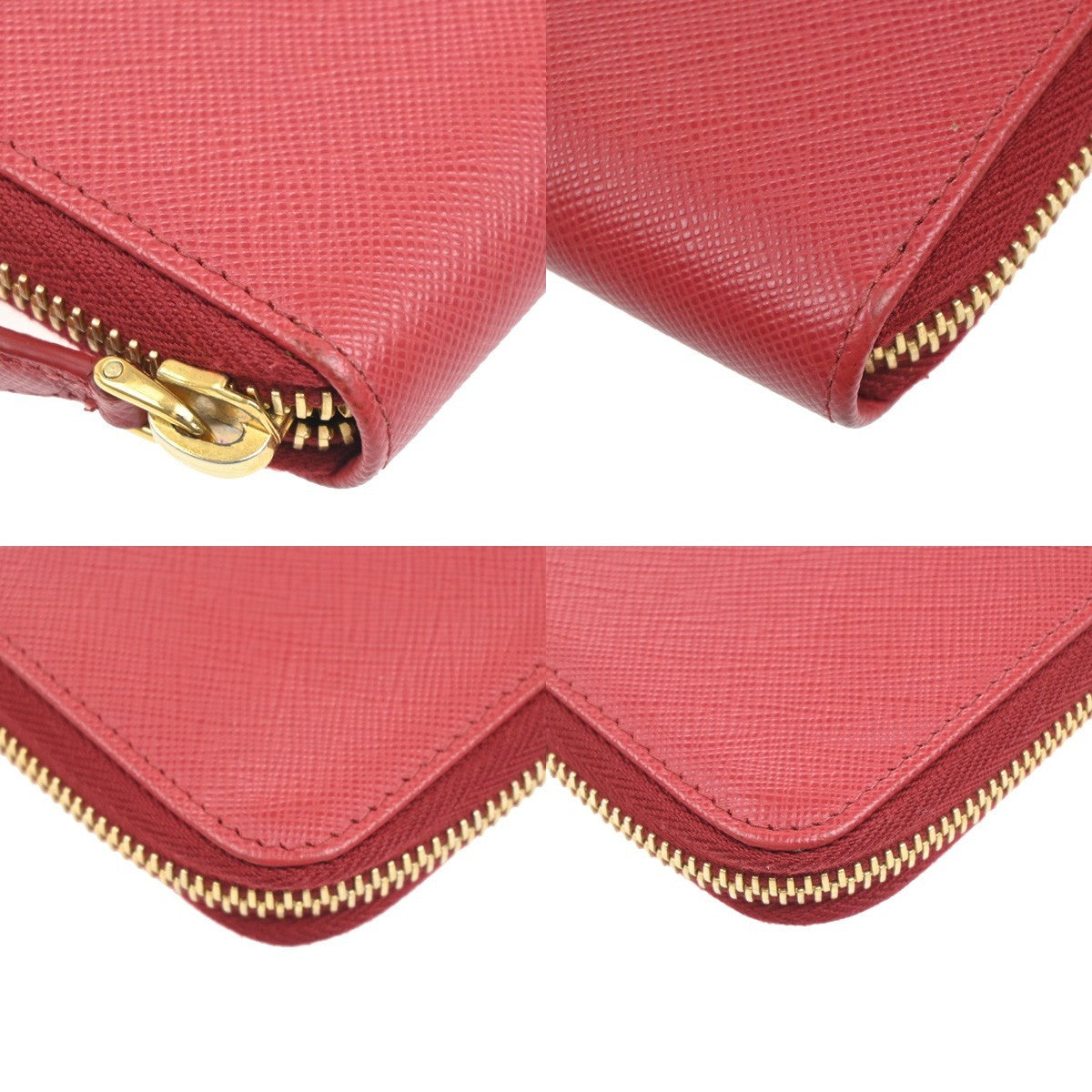 PRADA Zip Around Coin Case Compact Wallet Saffiano Leather Red Italy 37MA483