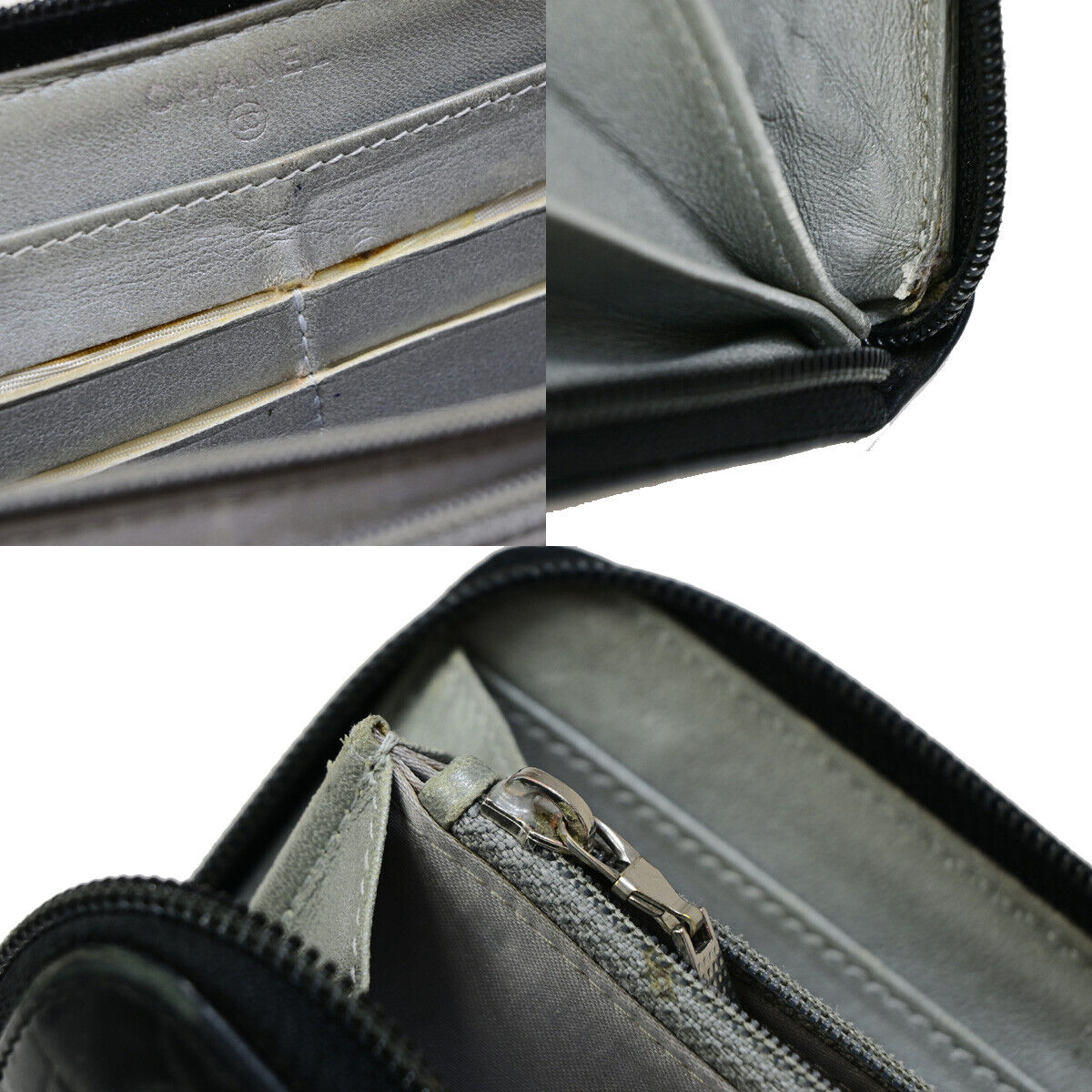 CHANEL CC Logo Camellia Pattern Zip Around Long Wallet Leather Black 30EB556
