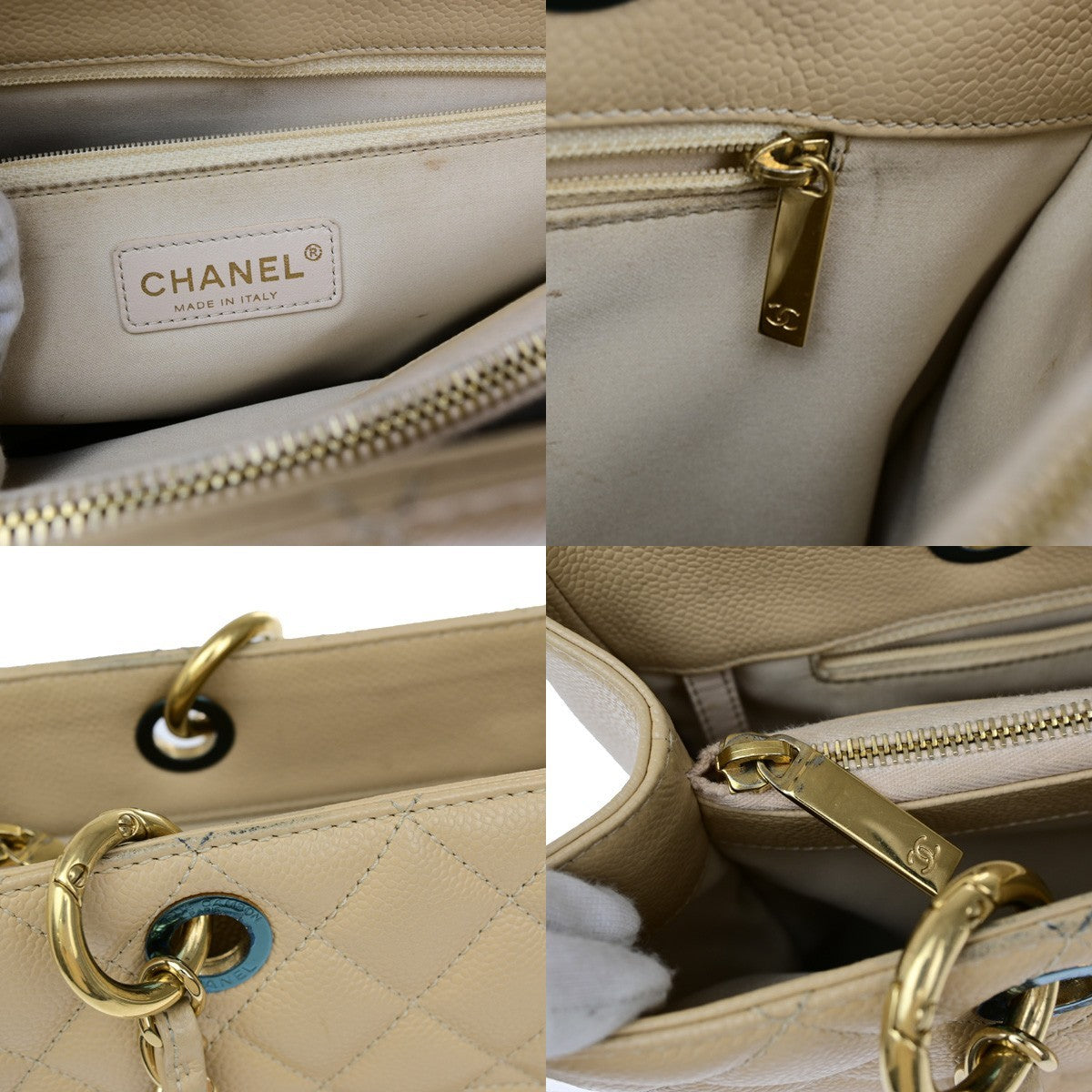 CHANEL CC GST Chain Shoulder Bag Grained Calfskin Leather Beige GHW 652RL053