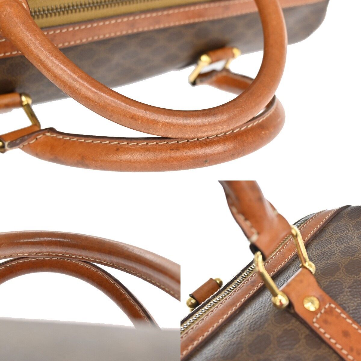 CELINE Macadam Pattern Travel Hand Bag PVC Leather Brown Gold Italy 68FA415