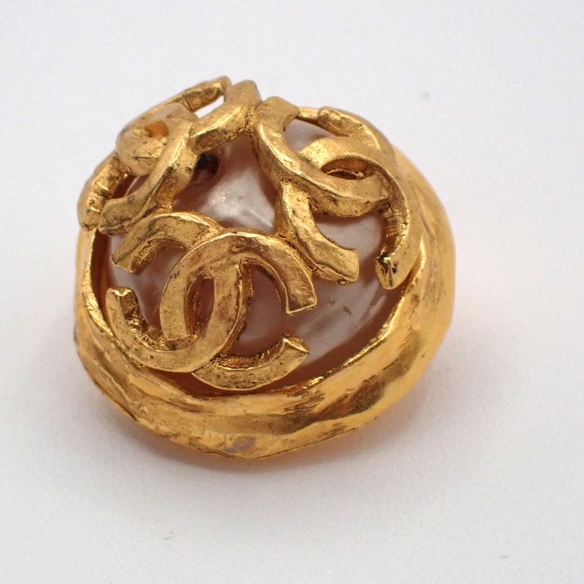 CHANEL CC Logo Imitation Pearl Round Button Earrings 94A Clip-On Gold 32RL807