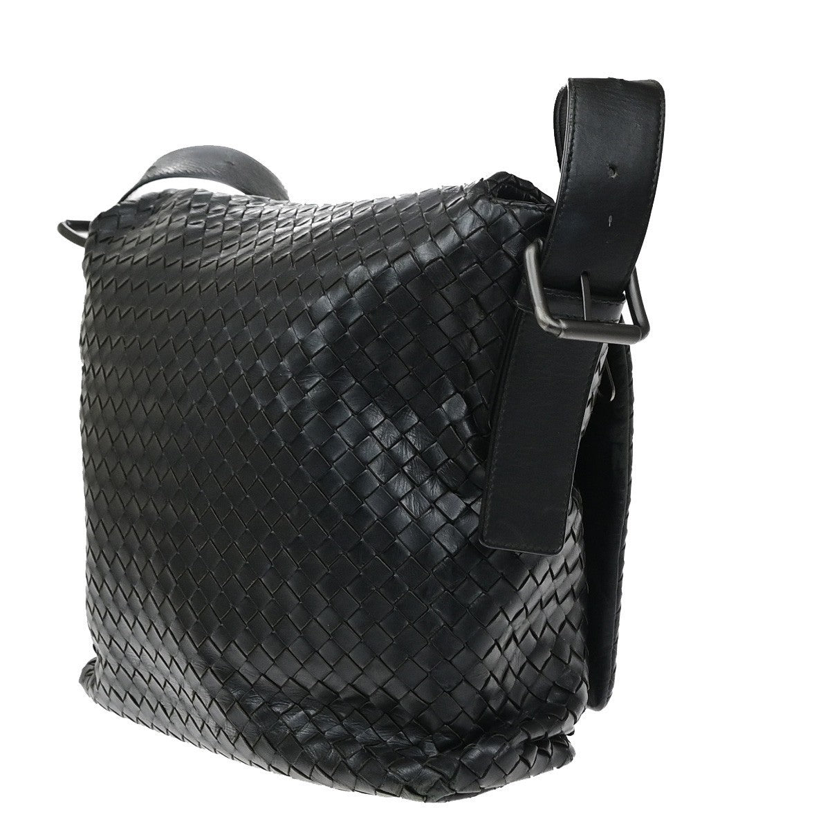 BOTTEGA VENETA Intrecciato Logo Shoulder Crossbody Bag Leather Black 12CB066