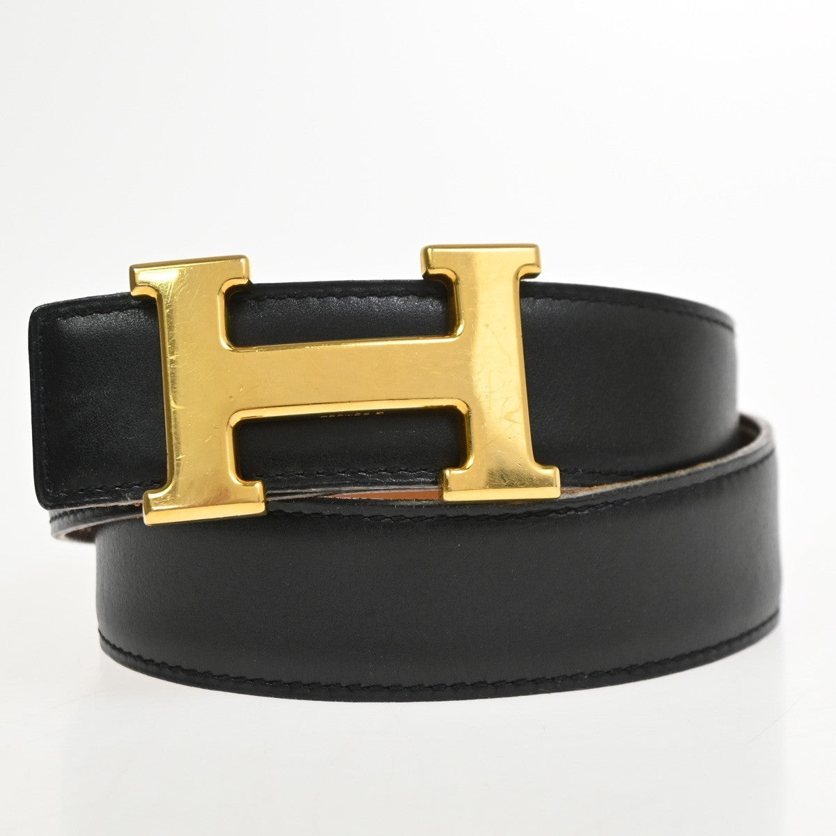 HERMES Logo Constant Reversible Buckle Belt Size 65 Leather Black BN GHW 34RL984