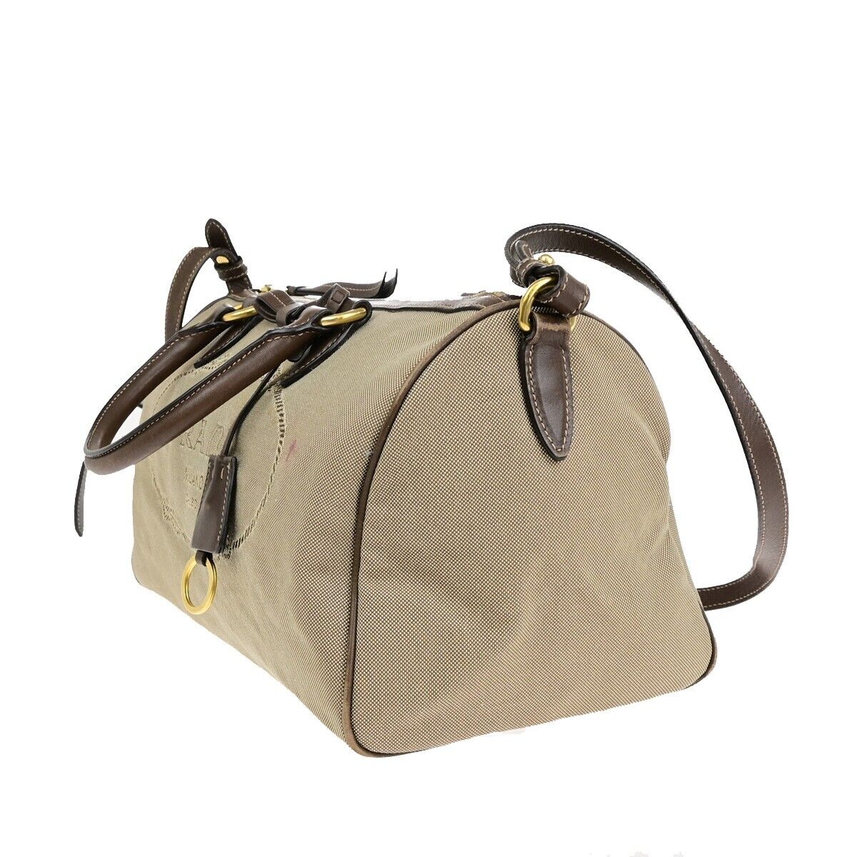 PRADA MILANO Logo Jacquard 2Way Shoulder Hand Bag Canvas Leather Brown 31EB710