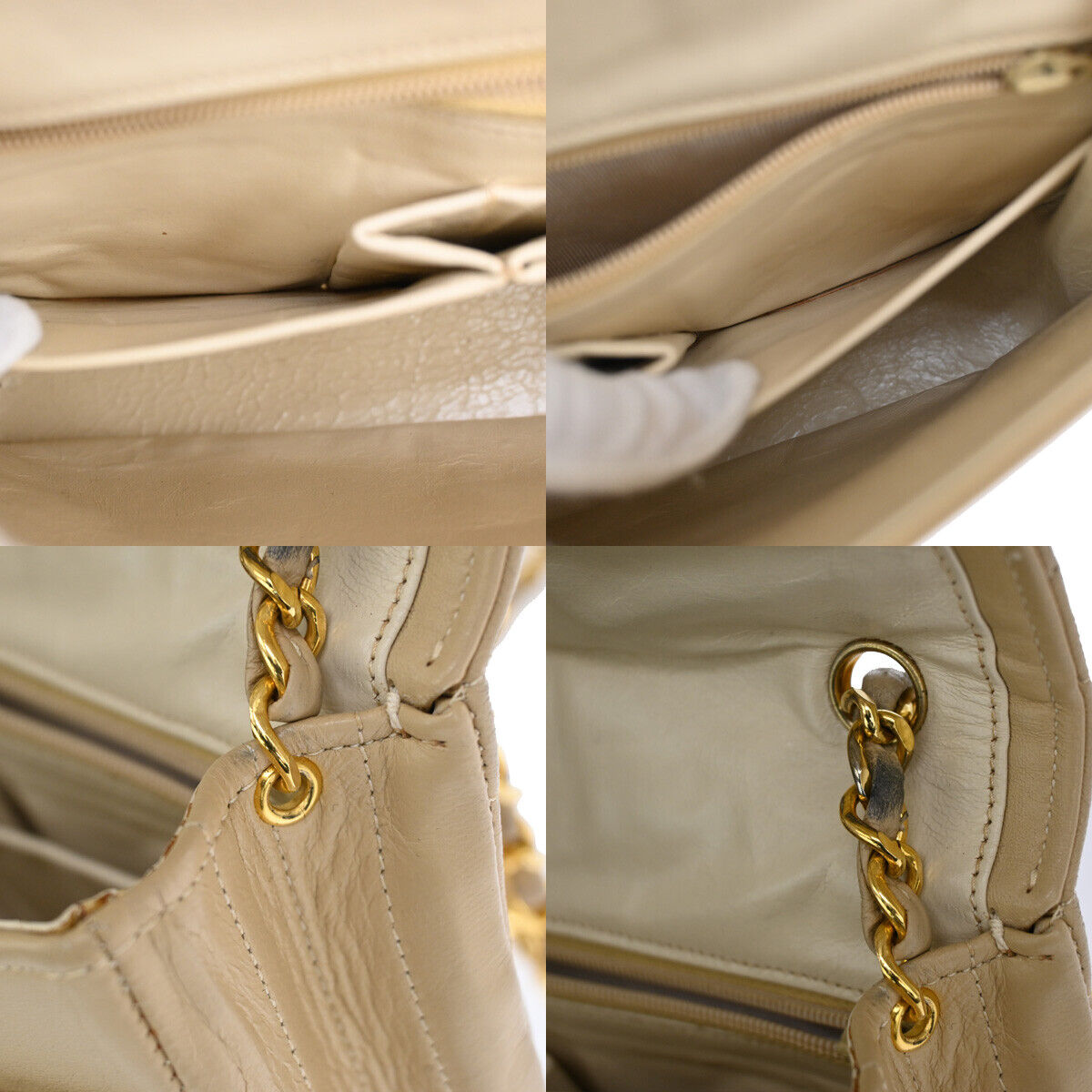 CHANEL CC Matelasse 23 Chain Shoulder Bag Leather Beige GHW Vintage 695RJ532