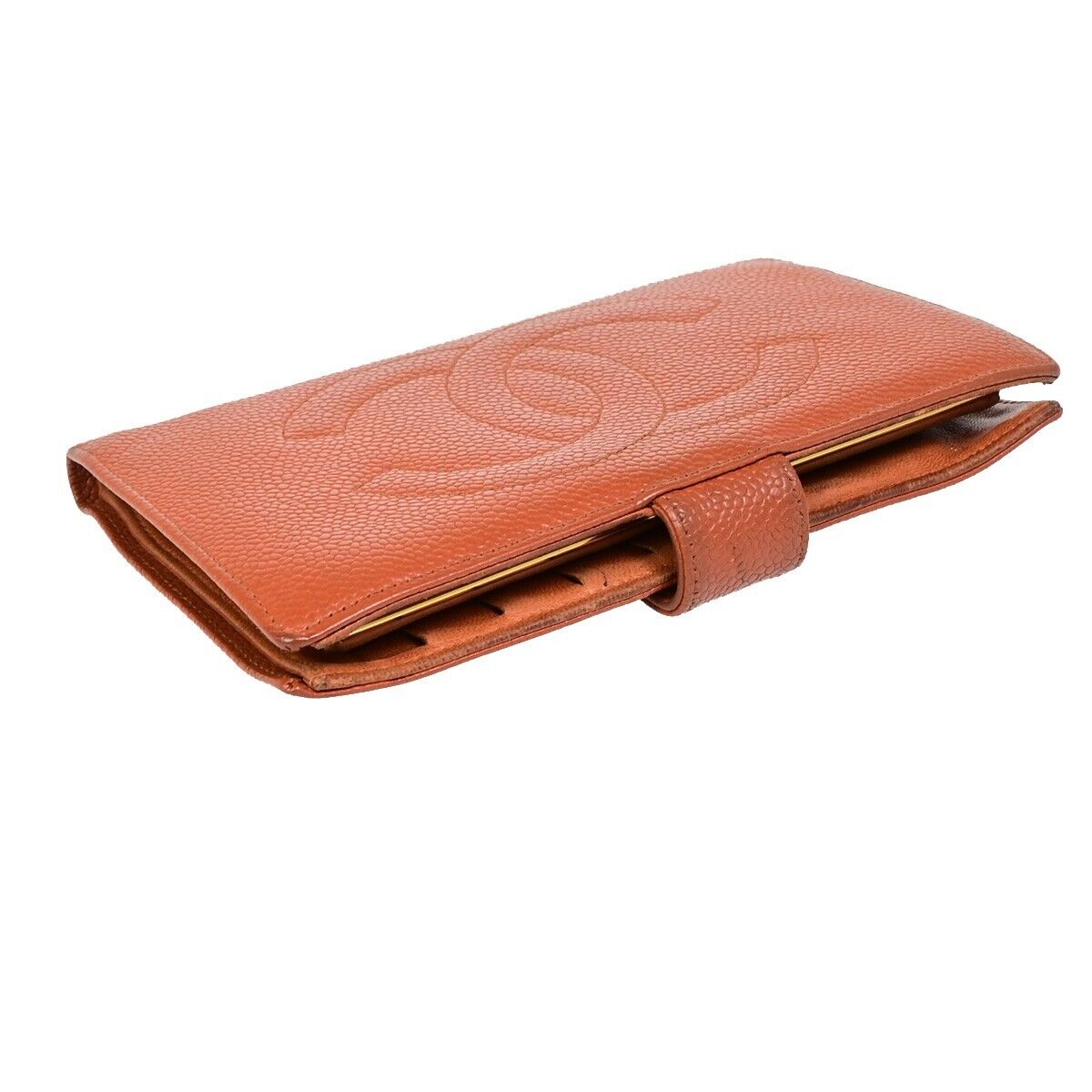 CHANEL CC Long Bifold Wallet Purse Caviar Skin Leather Brown GHW Vintage 62YE756