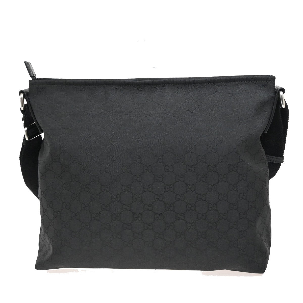 GUCCI Logo Sherry GG Pattern Shoulder Bag Nylon Leather Black SHW Italy 16YH280