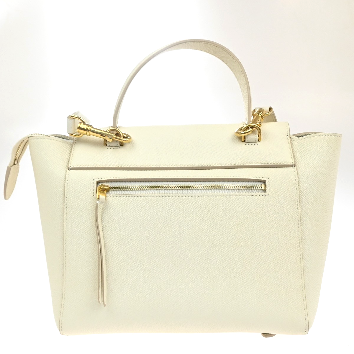 CELINE Logo Belt 2way Shoulder Hand Bag Leather White GHW Italy 29RL885