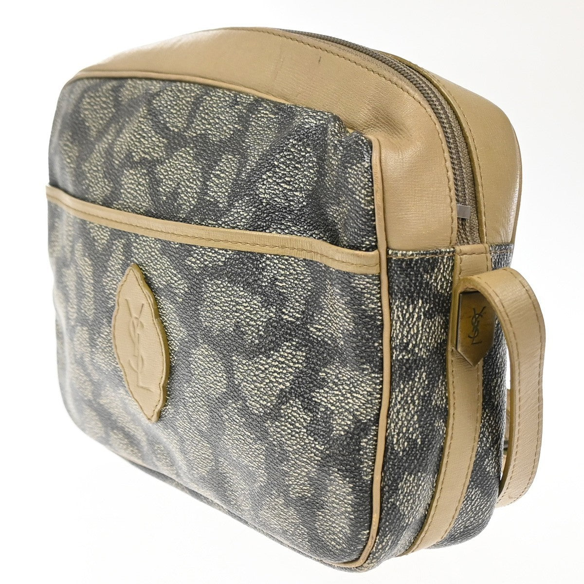 YVES SAINT LAURENT YSL Giraffe Pattern Shoulder Bag PVC Leather Beige 02MA082