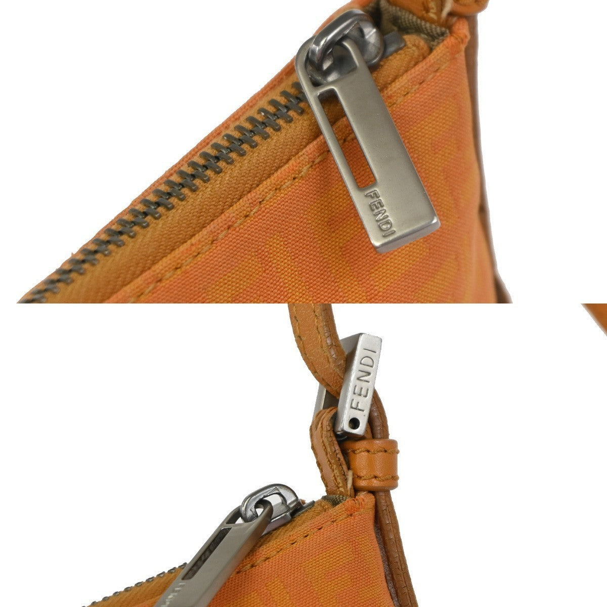 FENDI Zucchino Mini Crossbody Shoulder Bag Canvas Leather Orange Italy 62YH981