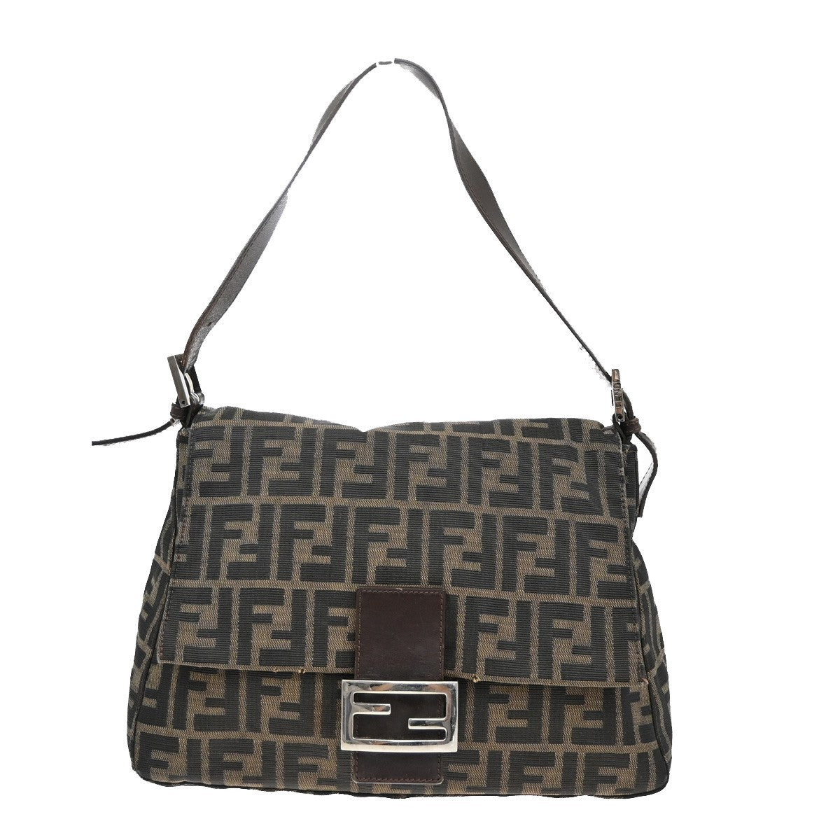 FENDI Logo Mamma Zucca Pattern Shoulder Bag Canvas Leather Brown Italy 58KB447