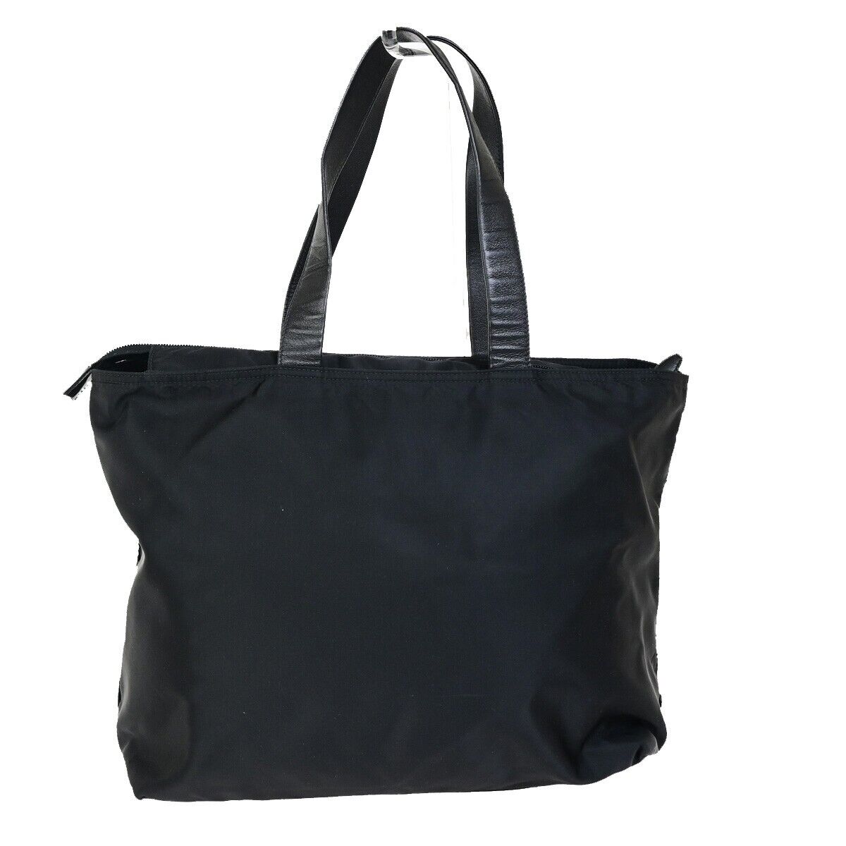 PRADA Logo Tessuto Ribbon Shoulder Tote Bag Nylon Leather Black Italy 95RK666