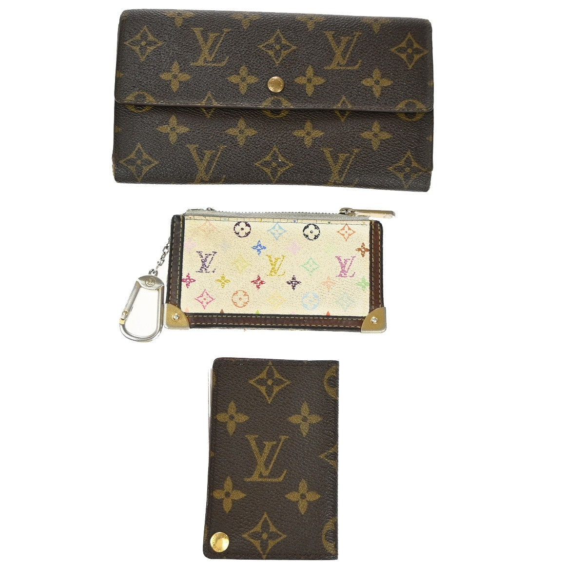LOUIS VUITTON LV 3 Set Wallet Coin Card Case Monogram Multi Brown White 60KP578