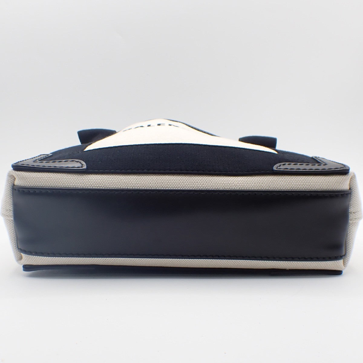 BALENCIAGA LOGO Navy Cabas XS Hand Bag Canvas Leather White Black 70KC967