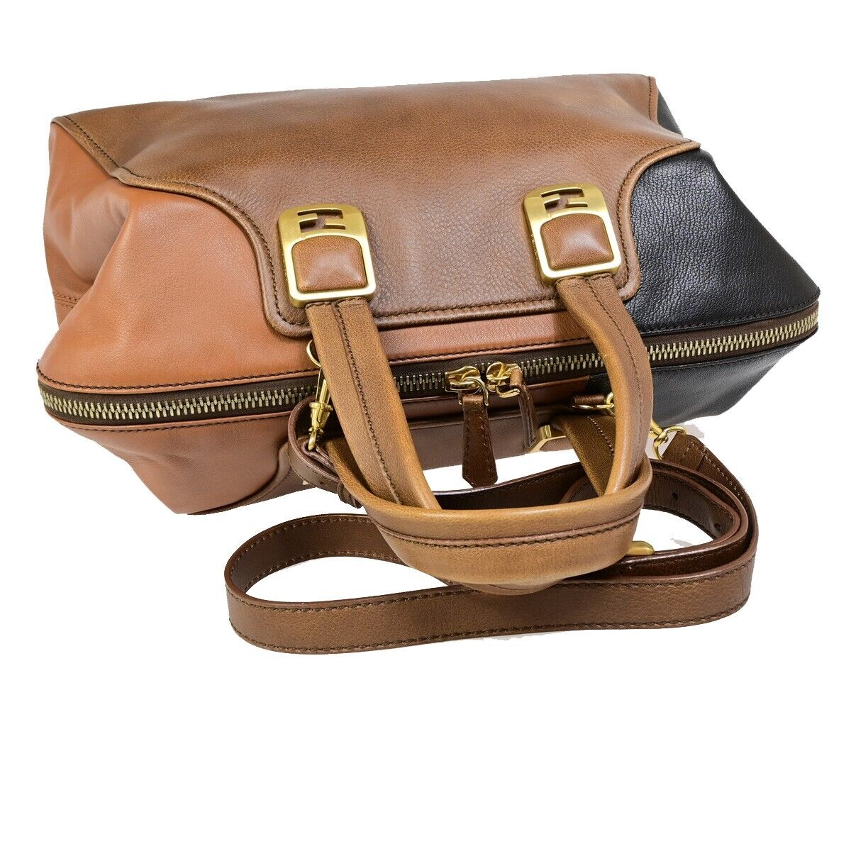 FENDI Logo Chameleon 2Way Shoulder Hand Bag Leather Brown Italy 87EB952