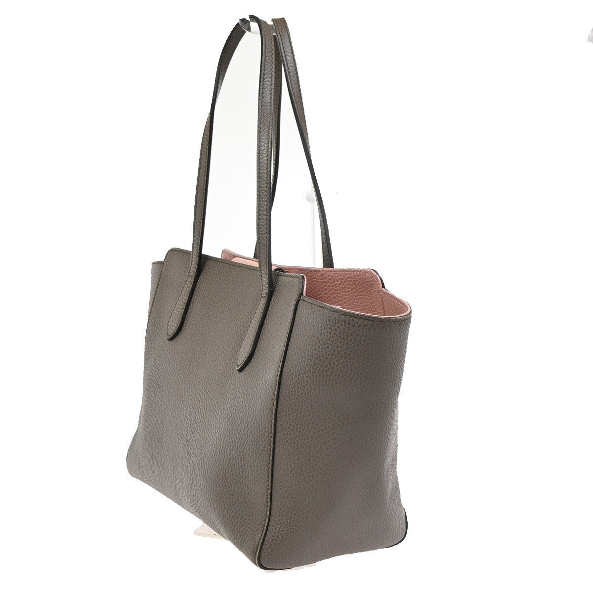 GUCCI Logo Swing Tote Bag Pebbled Calfskin Leather Brown Pink GHW Italy 70KC633